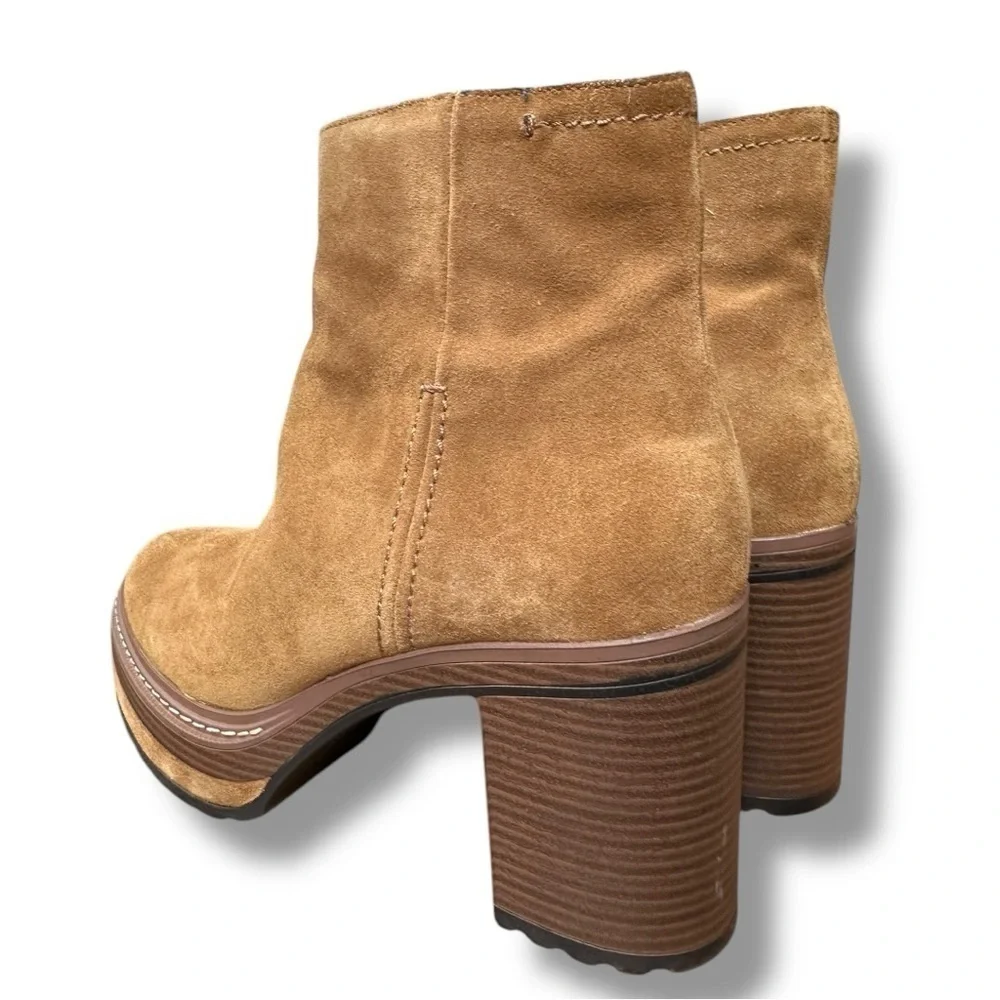Steve Madden Sloanne Suede Leather Platform Ankle Boots in Cognac | Size 9.5